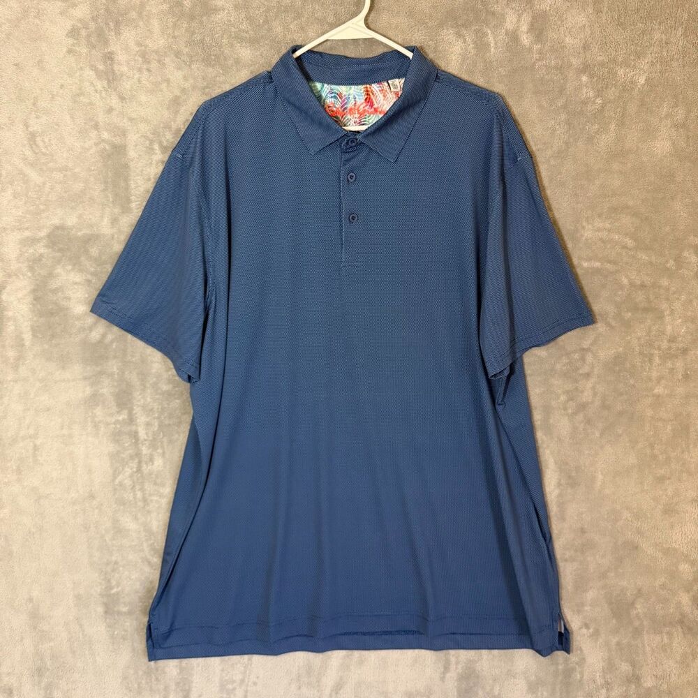 Robert Graham Shirt Mens 2XL Blue Polka Dot Performance Polo Golf Short Sleeve